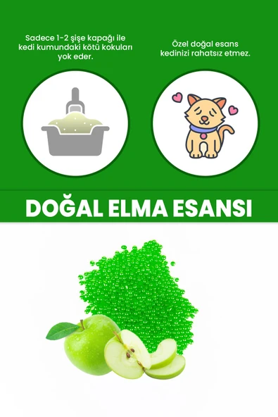 Electron  Kedi Kumu Kokusu, Koku Giderici Granül, Elma Ferahlatıcı Etkili, Kokusuz Tuvalet Için, 250ml - 4