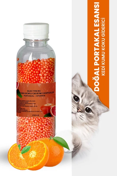 Electron  Kedi Kumu Kokusu, Koku Giderici Granül, Portakal Ferahlatıcı Etkili, Kokusuz Tuvalet Için, 250ml
