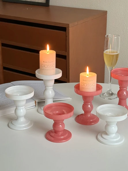 Roma Sütunu Mumluk - Pembe Küçük+Orta+Beyaz Büyük Boy - 3