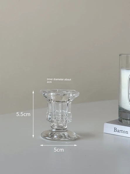 Fransız Kabartmalı Cam Şamdan - Kısa Altıgen