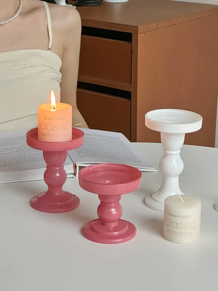 Roma Sütunu Mumluk - Pembe Küçük+Orta+Beyaz Büyük Boy