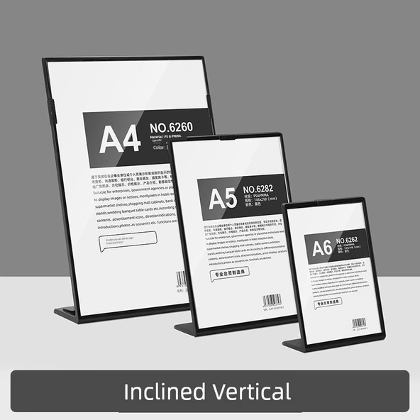 Akrilik Poster Çerçeve Standı - Eğimli Dikey Siyah A5