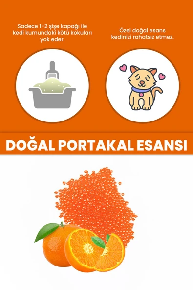 Electron  Kedi Kumu Kokusu, Koku Giderici Granül, Portakal Ferahlatıcı Etkili, Kokusuz Tuvalet Için, 250ml - 4