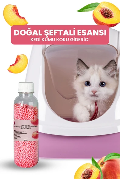Electron  Kedi Kumu Kokusu, Koku Giderici Granül, Şeftali Ferahlatıcı Etkili, Kokusuz Tuvalet Için, 250ml - 3