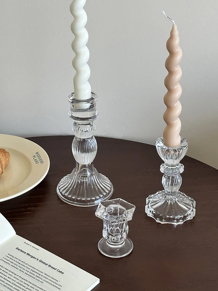 Fransız Kabartmalı Cam Şamdan - Yüksek Altıgen - 6