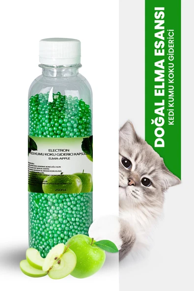 Electron  Kedi Kumu Kokusu, Koku Giderici Granül, Elma Ferahlatıcı Etkili, Kokusuz Tuvalet Için, 250ml