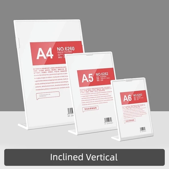 Akrilik Poster Çerçeve Standı - Eğimli Dikey Beyaz A5