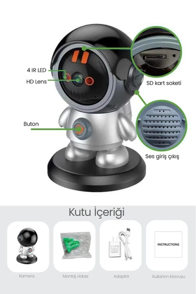 Electron  Wi-Fi Akıllı Güvenlik Kamerası Gece Görüşlü, 355° Hareket Takipli , SD Kart ve Bulut Destekli - 3