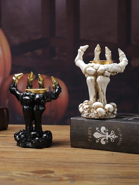 Gotik İskelet Aromaterapi Mumluk - Siyah Sihirli Kedi Tasarımlı (Tea Wax Hariç) - 4