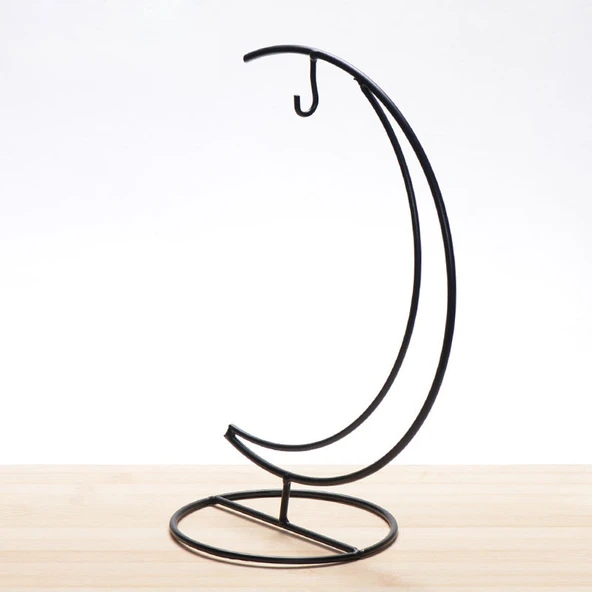 Ay Desenli Metal Çerçeveli Şeffaf Asılı Cam Küre Vazo - 26cm Yükseklik 17cm Genişlik