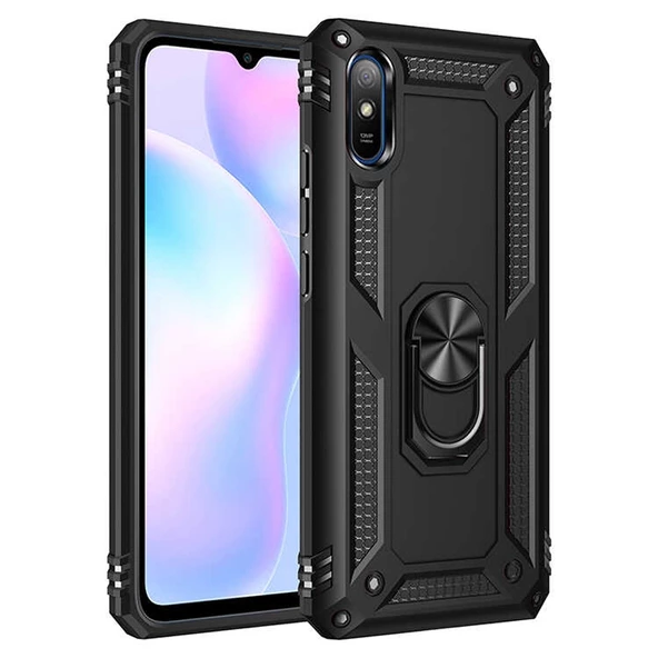 Gpack Xiaomi Redmi 9A Kılıf Tank Koruma Vega Standlı Yüzüklü MıknatıslıNano Glass - 8