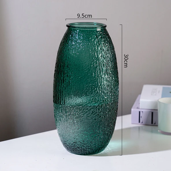 Büyük Boy Retro Cam Vazo - 30cm - Deniz Yeşili