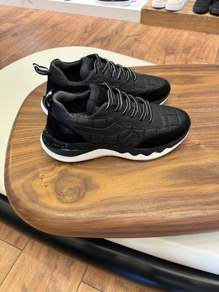 1091 SİYAH PARAŞÜT NUBUK DETAY HAKİKİ DERİ ERKEK SNEAKERS - ERKEK SPOR AYAKKABI