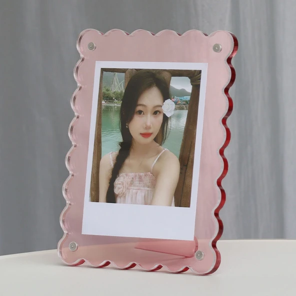 Akrilik Manyetik Polaroid Fotoğraf Çerçevesi - Pembe 3 inç (5.5 x 8.4cm)