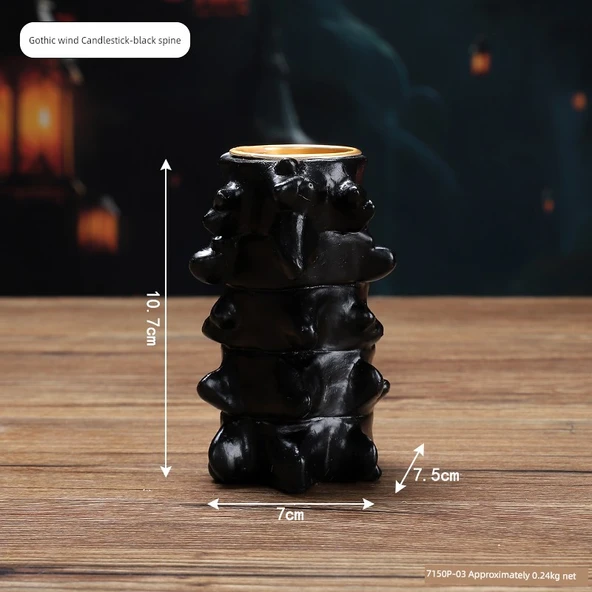 Gotik İskelet Aromaterapi Mumluk - Siyah Omurga Tasarımlı (Tea Wax Hariç)