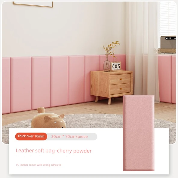 Kendinden Yapışkanlı Çocuk Odası Kiraz Pembesi 30x70cm Deri Duvar Paneli