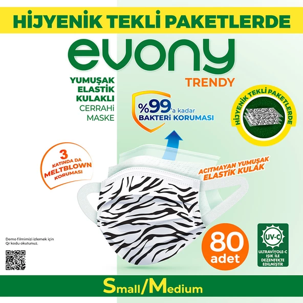 Evony Elastik Kulaklı Trendy Maske Tekli Paketlenmiş 80 Adet