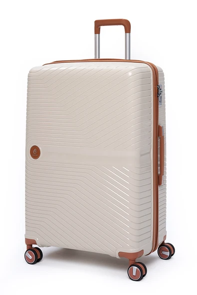 Elatae Exclusive Pro Polipropilen Kırılmaz 3'lü Valiz Seti Büyük - Orta ve Kabin Boy Bej - Camel 5239 - Resim 2