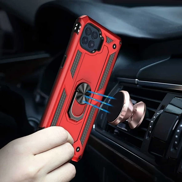 Gpack Oppo Reno 4 Lite Kılıf Vega Tank Koruma Standlı Yüzüklü MıknatıslıNano Glass - Resim 3