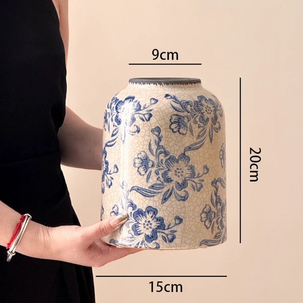 Buz Çatlağı Desenli Jingdezhen Seramik Vazo - Mürekkep Desenli Küçük Boy Zhuang Kavanoz