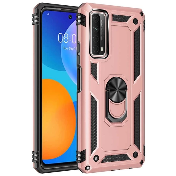 Gpack Huawei P Smart 2021 Kılıf Vega Tank Koruma Standlı Yüzüklü Mıknatıslı