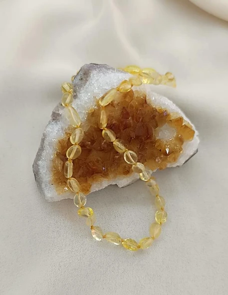 Kolye Kehribar Amber Doğaltaş Düğümlü Bebek Kolyesi