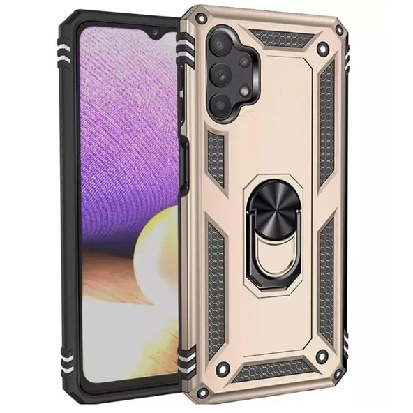 Gpack Samsung Galaxy A32 4G Kılıf Vega Tank Koruma Standlı Yüzüklü MıknatıslıNano Glass - 4