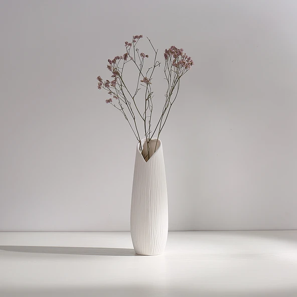 Modern Minimalist Seramik Vazo - Rafine. Paragraf (Düz Beyaz) - 3