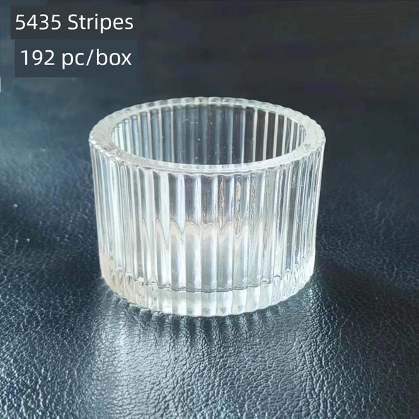 Çizgili Cam Aromaterapi Mumluk - Tealight Mum Kabı - 5435 Yeşil - 6
