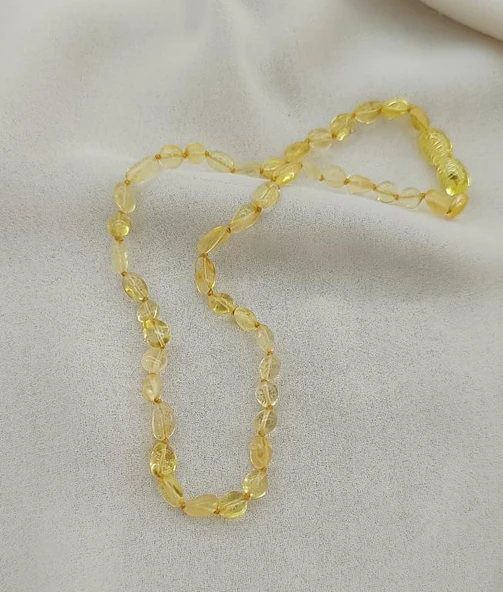 Kolye Kehribar Amber Doğaltaş Düğümlü Bebek Kolyesi - 4