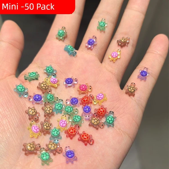 Işıklı Mini Kaplumbağa Sürpriz Paket Reçine Dekorasyon - 50 Küçük Burunlu Kaplumbağa [0.7 cm-1.1cm]