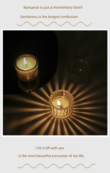 Çizgili Cam Aromaterapi Mumluk - Tealight Mum Kabı - 5435 Yeşil - 12