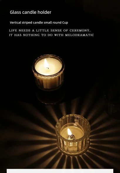 Çizgili Cam Aromaterapi Mumluk - Tealight Mum Kabı - 5435 Yeşil - 10