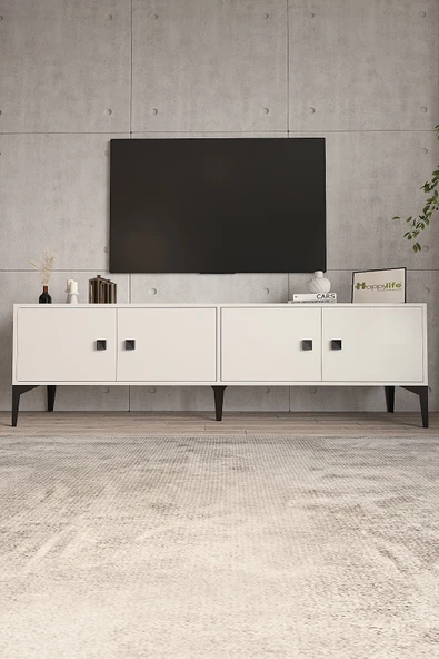 %100 Mdf Tv Ünitesi 180 Cm Beyaz Aytaşı Tv Sehpası