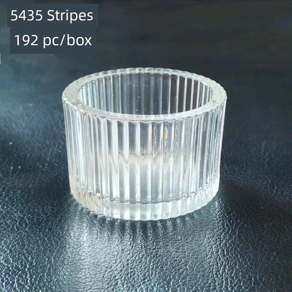 Çizgili Cam Aromaterapi Mumluk - Dikey Çizgili Tealight Mum Kabı - 5435