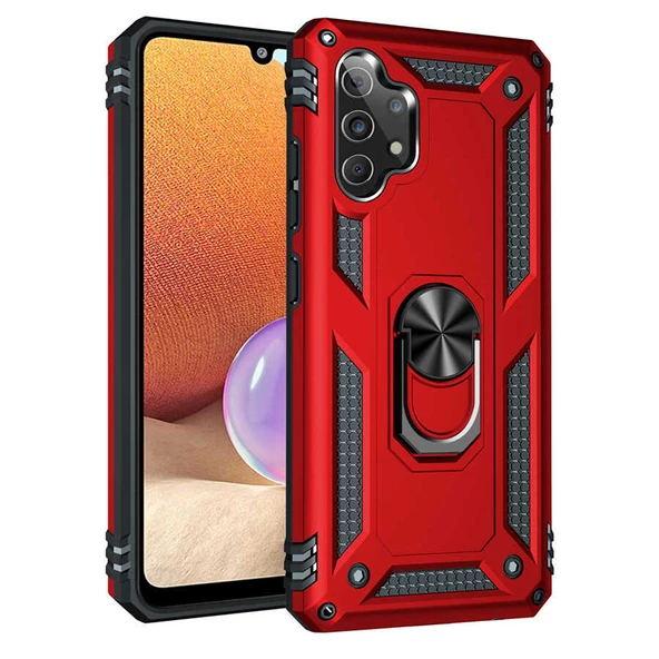 Gpack Samsung Galaxy A32 4G Kılıf Vega Tank Koruma Standlı Yüzüklü MıknatıslıNano Glass - 5