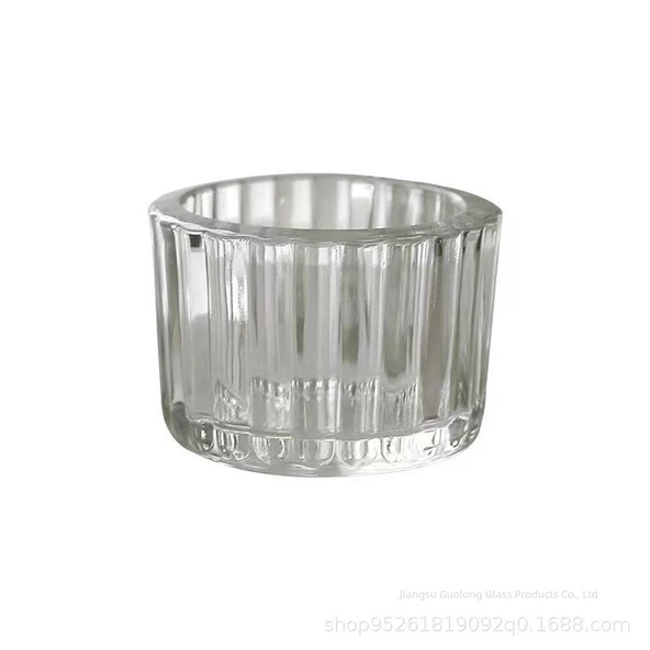 Çizgili Cam Aromaterapi Mumluk - Tealight Mum Kabı - 5435 Yeşil - 5