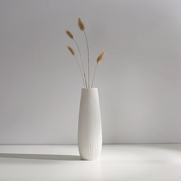 Modern Minimalist Seramik Vazo - Kelebek Rüyası. (Düz Beyaz) - 2