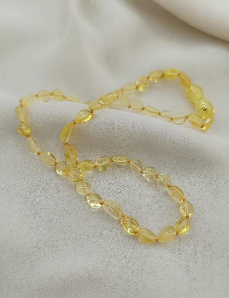 Kolye Kehribar Amber Doğaltaş Düğümlü Bebek Kolyesi - 3