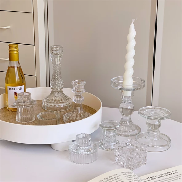 Pastoral Stil Sütlü Çay Kokulu Mum 2'li Kristal Cam Şamdan - 6