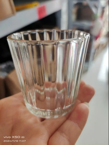 Çizgili Cam Aromaterapi Mumluk - Yüksek Model Tealight Mum Kabı - 5761