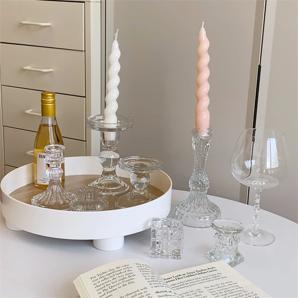 Pastoral Stil Sütlü Çay Kokulu Mum 2'li Kristal Cam Şamdan - 10