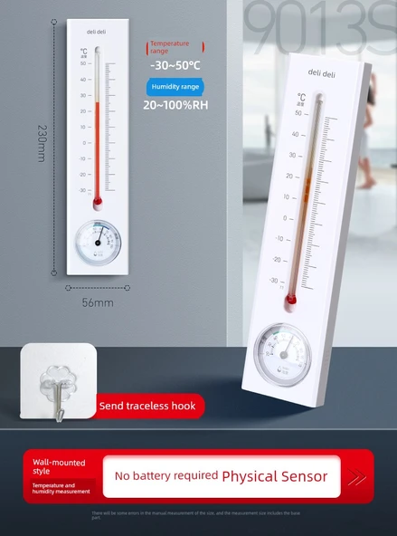 Duvara Asılı Termometre Higrometre 9013s + İz Bırakmayan Kanca
