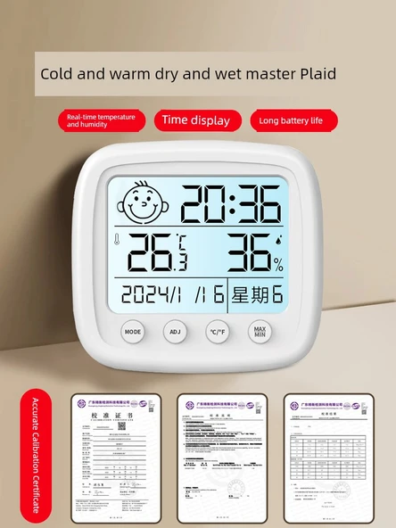 Dijital Termometre ve Higrometre YZ-0329C - Üstün Şarjlı Model - Takvimli - 2