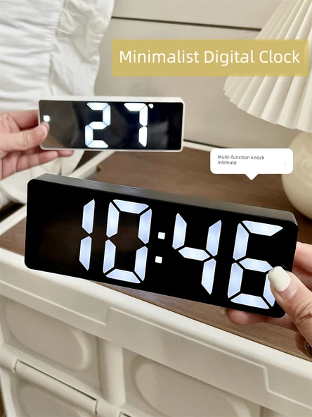 LED Dijital Alarm Masa Saati - Siyah Ayna - 9