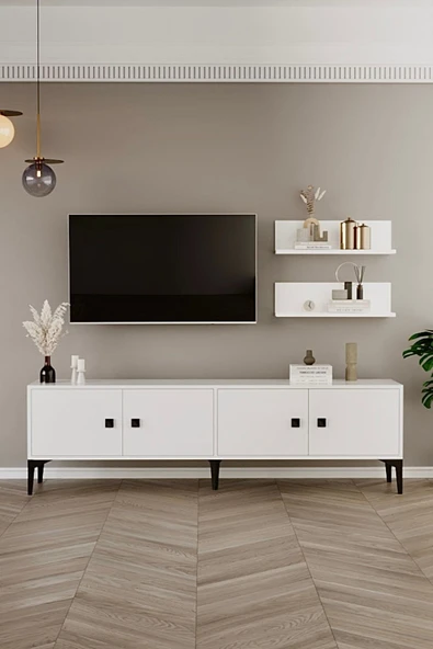 %100 Mdf Tv Ünitesi 180 Cm - Raflı Tv Sehpası