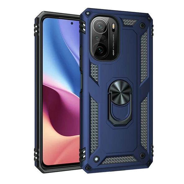 Gpack Xiaomi Poco F3 Kılıf Vega Tank Koruma Standlı Yüzüklü MıknatıslıNano Glass - 7