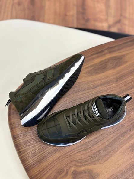 1091 HAKİ PARAŞÜT NUBUK DETAY HAKİKİ DERİ ERKEK SNEAKERS - ERKEK SPOR AYAKKABI - 2