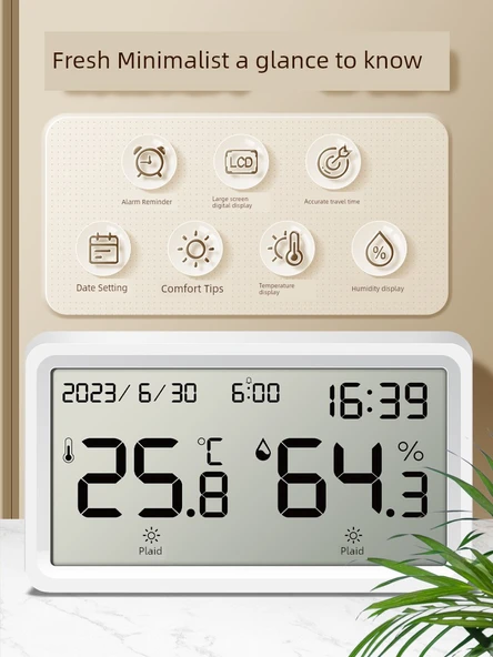 Dijital Termometre Higrometre - Mavi Geniş Ekran Alarm Takvim - 3