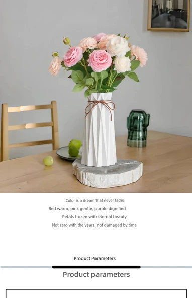 Yapay Gül Buketi - Pembe 4 Süt Tozu 4 + Konik Seramik Vazo - Resim 10